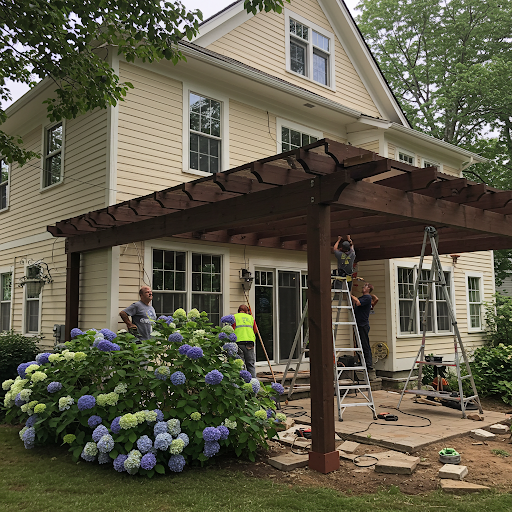 Awning being built